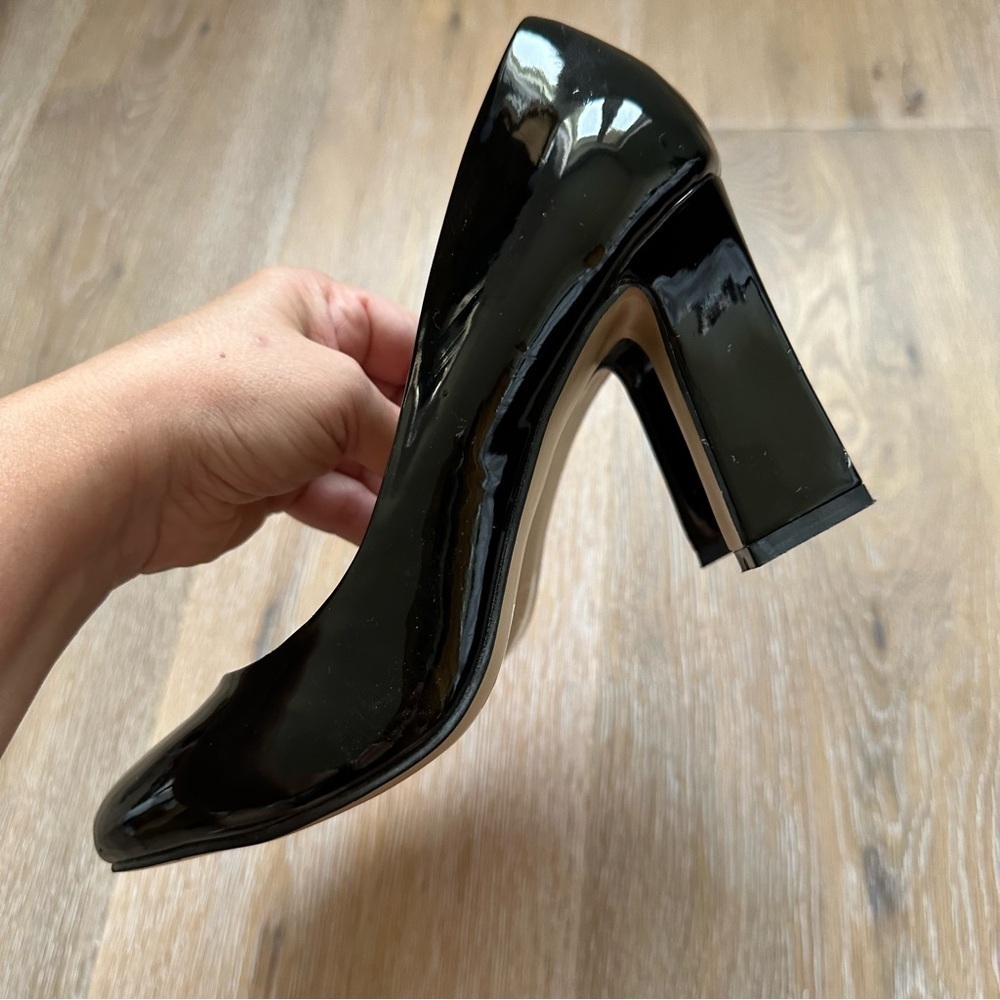 Black Patent Block Heel Pumps - Women